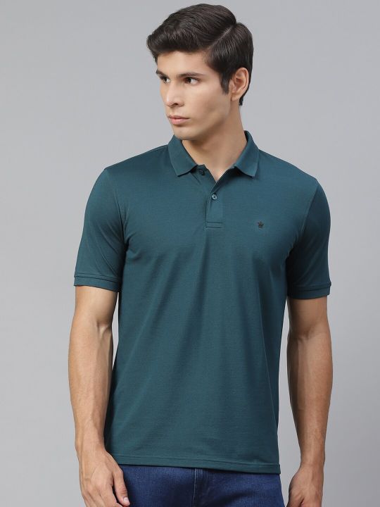 Louis Philippe Men Teal Green Polo Collar T-shirt