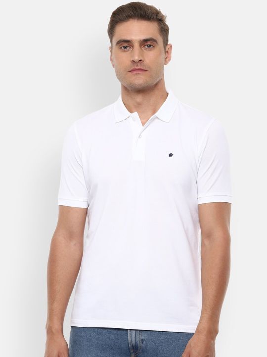 Louis Philippe Men White Polo Collar T-shirt