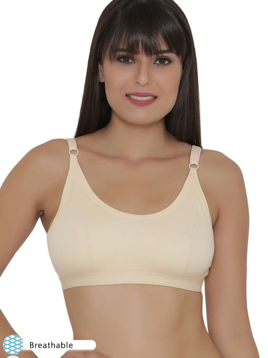 Low Impact Cotton Non-Padded Non-Wired Sports Bra in Nude