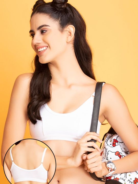 Low Impact Non-Padded Sports Bra in White - Cotton