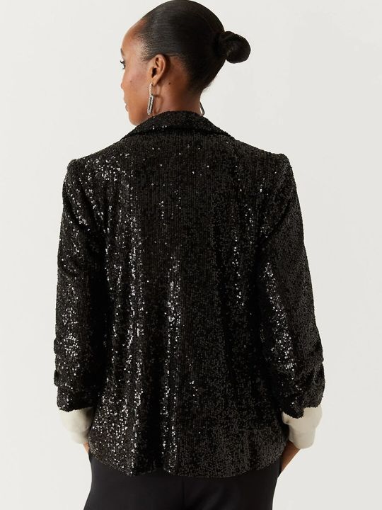 Marks & Spencer Women Black Sequinned Blazer