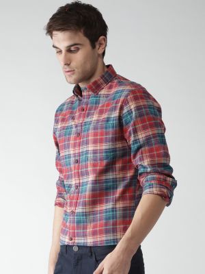 Mast & Harbour Men Red & Blue Checked Casual Sustainable Shirt