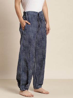 MBeautiful Women Blue Striped Organic Cotton Lounge Pants