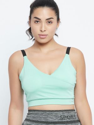 Medium Impact Padded Non-Wired Sports Bra in Turquoise Blue with Removable Cups