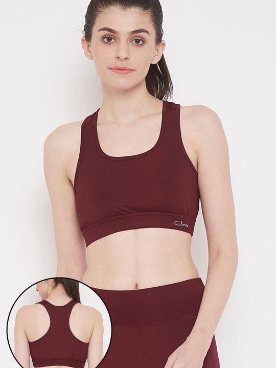 Medium Impact Padded Sports Bra with Removable Cups in Maroon