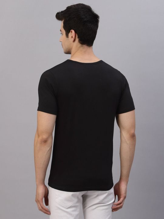 Men Black Essentials Printed Round Neck Cotton Half Sleeve T-shirt (RIGO)