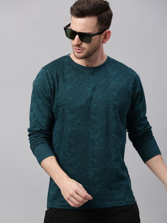 Men Dark Green Printed Full Sleeve Slim Fit T-Shirt (Urbano Fashion)