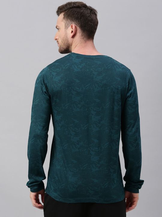 Men Dark Green Printed Full Sleeve Slim Fit T-Shirt (Urbano Fashion)