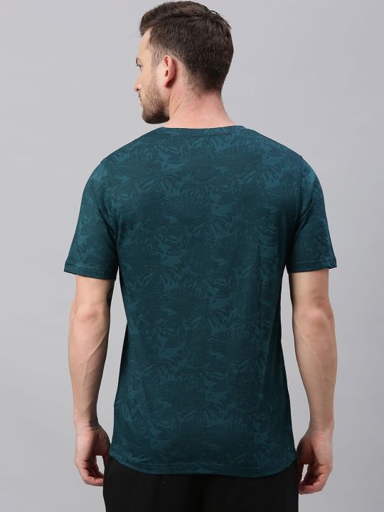 Men Dark Green Printed Slim Fit Cotton T-Shirt (Urbano Fashion)