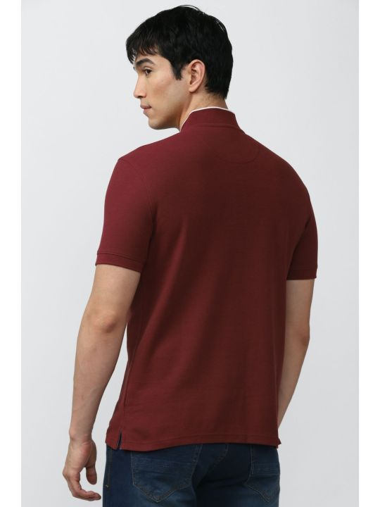 Men Maroon Solid Stylized Neck T-Shirt (Peter England)