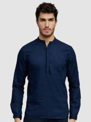 Men Navy Blue Solid Casual Shirts (CELIO)
