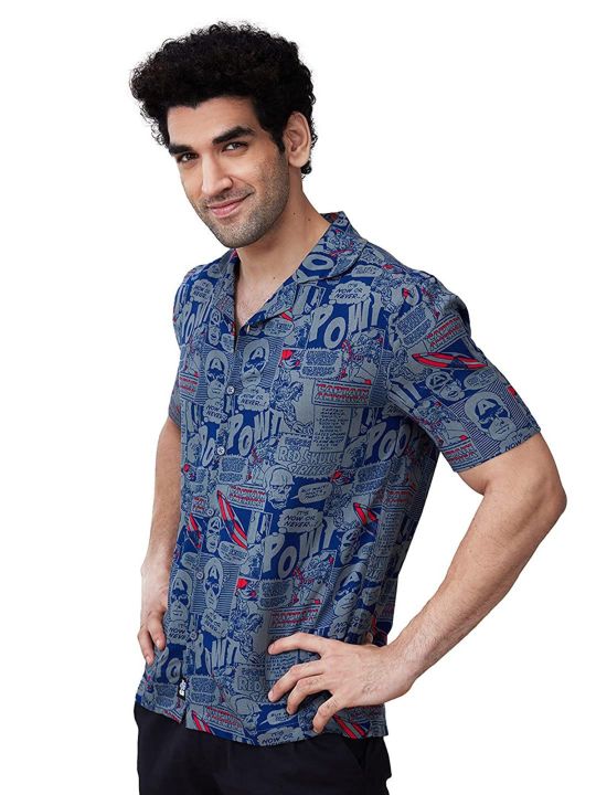 Men Official Captain America Comic Pattern Multi Summer Shirts (The Souled Store)