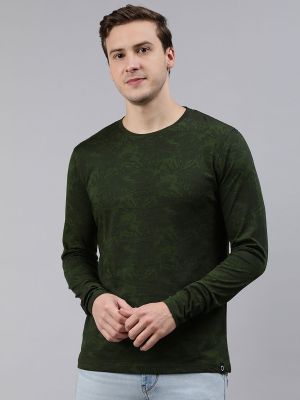 Men Olive Printed Full Sleeve Slim Fit T-shirt (Urbano Fashion)