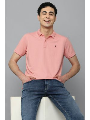 Men Pink Solid Polo Neck T-shirt (Louis Philippe)