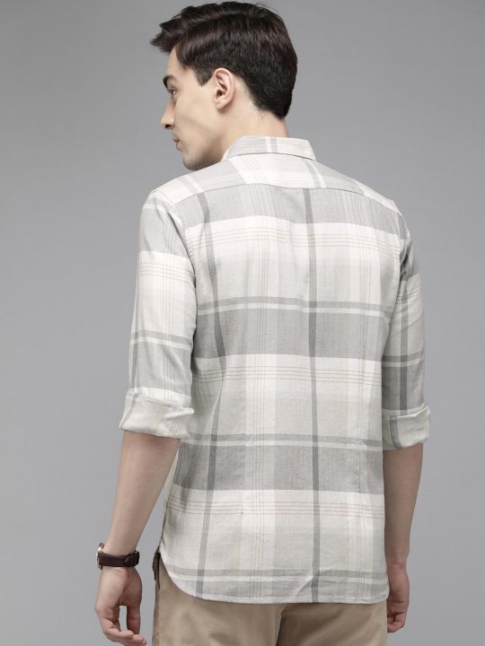 Men's Grey Checked Long Sleeves Casual Shirt (THE BEAR HOUSE)