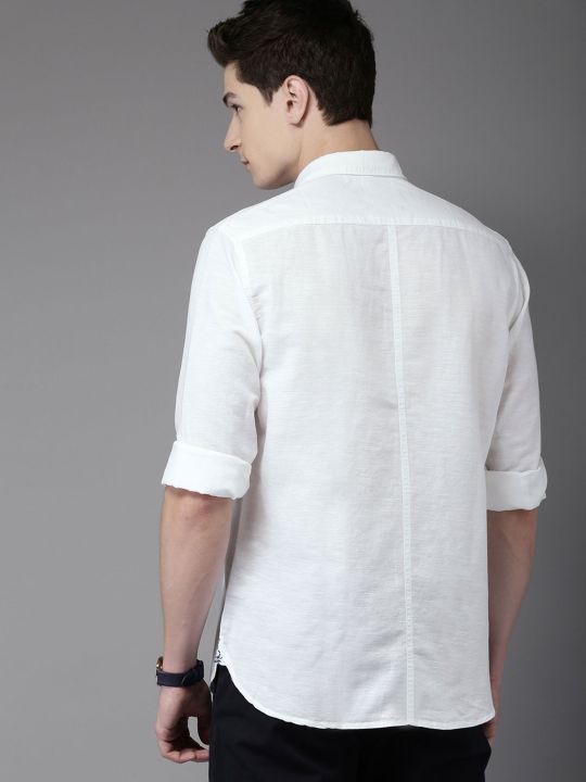 Men's Solid Slim Fit Long Sleeves White Shirt (THE BEAR HOUSE)