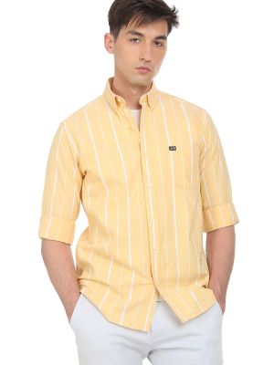 Men Yellow Manhattan Slim Fit Striped Casual Shirt (Arrow Sports)