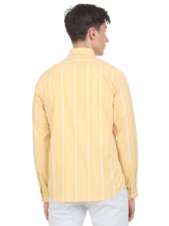 Men Yellow Manhattan Slim Fit Striped Casual Shirt (Arrow Sports)