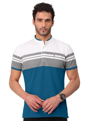 Mens Cotton Straight Collar Color Block T-Shirt-Multi-Color (BULLMER)