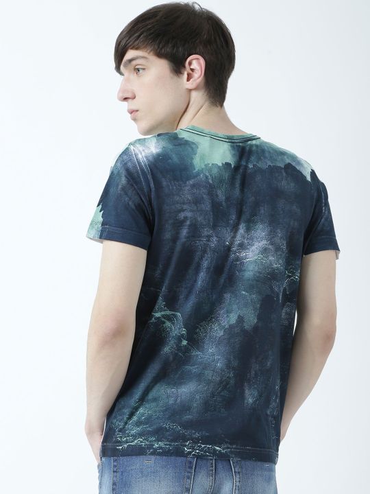 Mens Printed Round Neck Multicoloured T-Shirt (Huetrap)