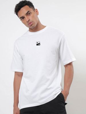 Mens White Printed Oversized T-shirt (Bewakoof)