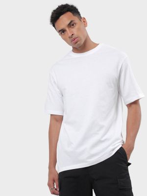 Mens White Solid/plain Oversized T-shirt (Bewakoof)