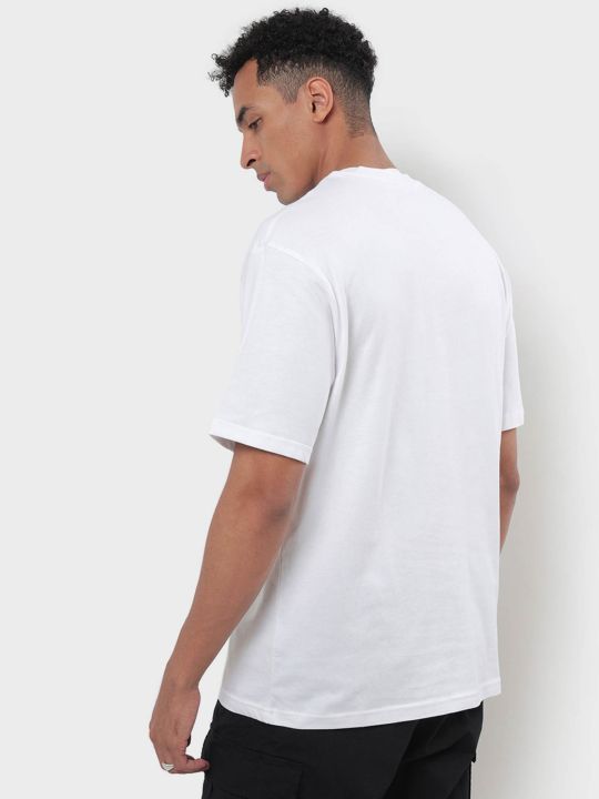 Mens White Solid/plain Oversized T-shirt (Bewakoof)