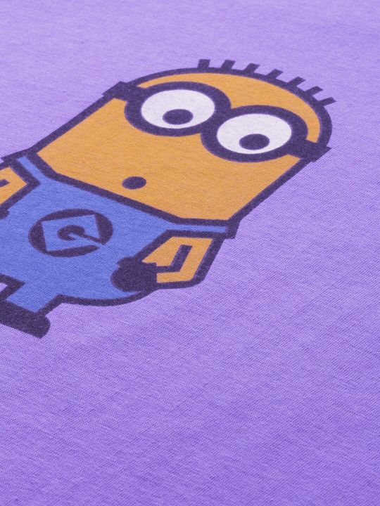 Minions by Kook N Keech Men Purple Boxy Fit Printed Round Neck Pure Cotton Oversized T-shirt