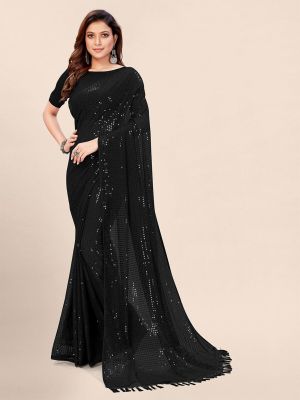 Mitera Black Sequinned Embellished Pure Georgette Saree