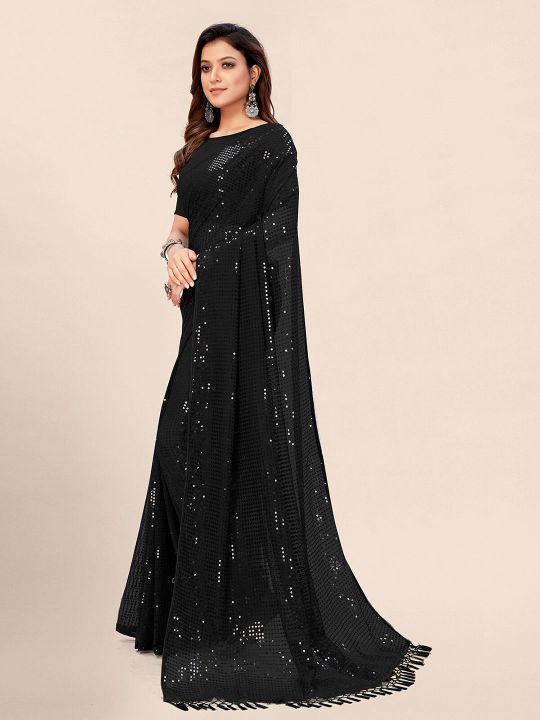 Mitera Black Sequinned Embellished Pure Georgette Saree
