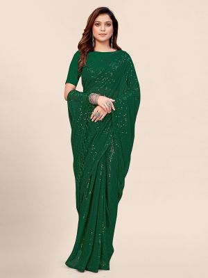 Mitera Green Embellished Sequinned Pure Georgette Saree