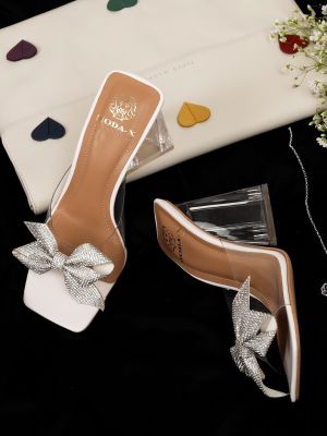 MODA-X Transparent Party Open Toe Block Heels With Bows