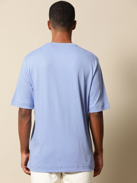 Mr Bowerbird Men Blue Pure Cotton Philosophy Crew Neck Oversized Pure Cotton T-shirt