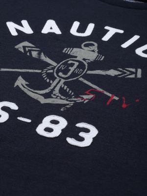 Nautica Men Brand Logo Printed Round Neck Pure Cotton T-shirt