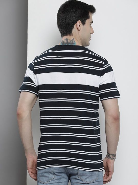 Nautica Men Pure Cotton Striped Round Neck T-shirt