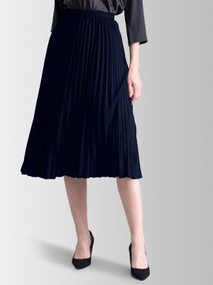 Navy Blue Solid Midi Skirt (FableStreet)