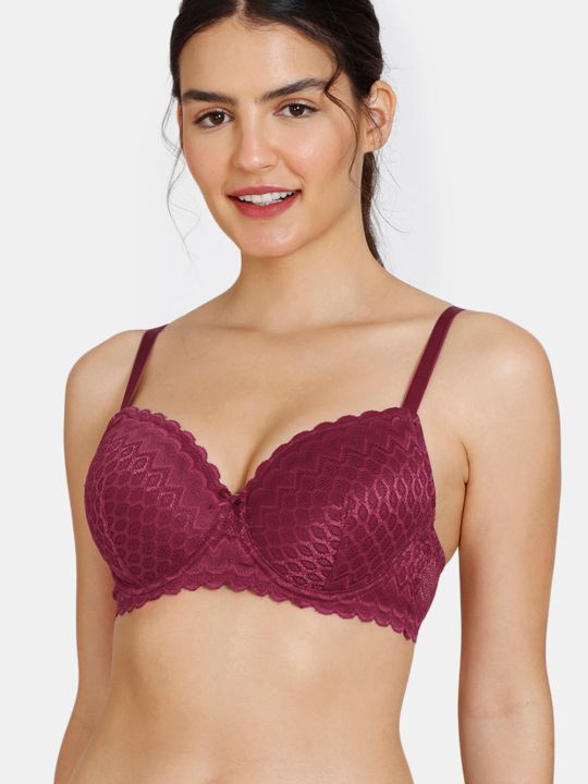 New Romance Padded Wired 3/4Th Coverage Lace Bra - Beet Red