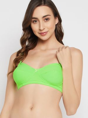 Non-Padded Non-Wired Full Cup Multiway Balconette Bra in Neon Green - Cotton