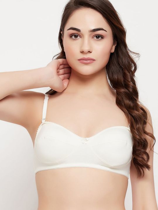 Non-Padded Non-Wired Full Cup Multiway Strapless Balconette Bra in White - Cotton