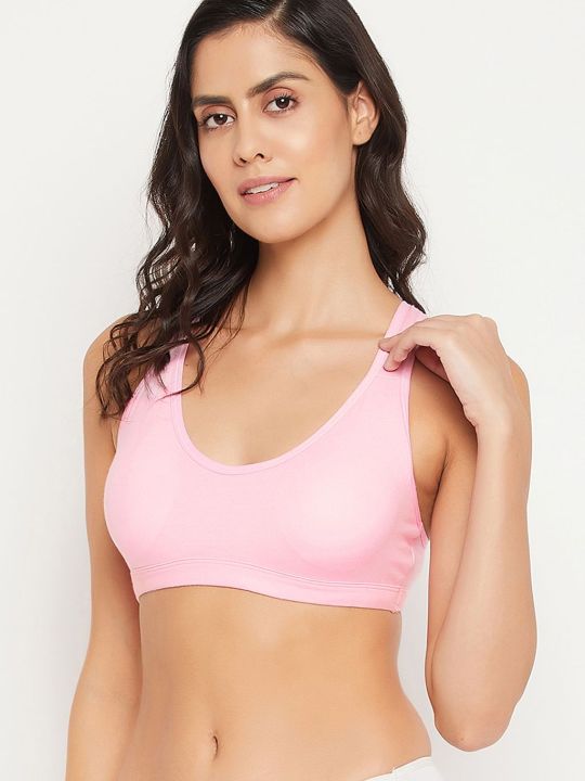 Non-Padded Non-Wired Full Cup Racerback Teen Bra in Baby Pink with Removable Cups - Cotton