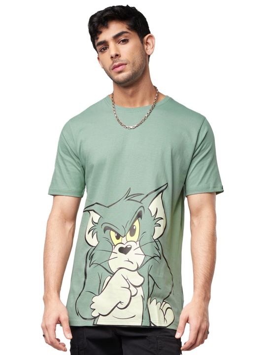 Official Tom And Jerry- Thinking Tom T-shirts In Green (The Souled Store)