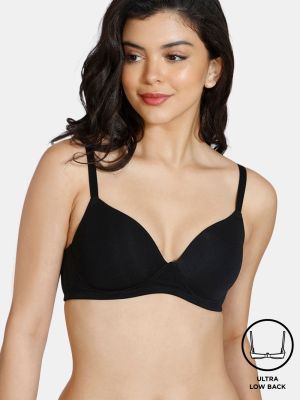 Padded Non-Wired 3/4th Coverage Ultra Low Back T-Shirt Bra - Black