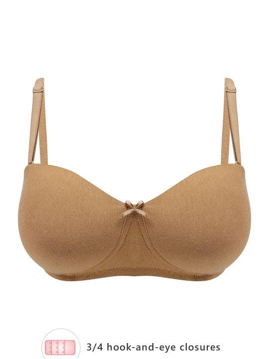 Padded Non-Wired Demi Cup Strapless Balconette Bra in Nude Colour - Cotton