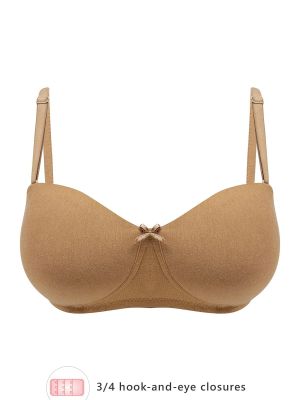 Padded Non-Wired Demi Cup Strapless Balconette Bra in Nude Colour - Cotton