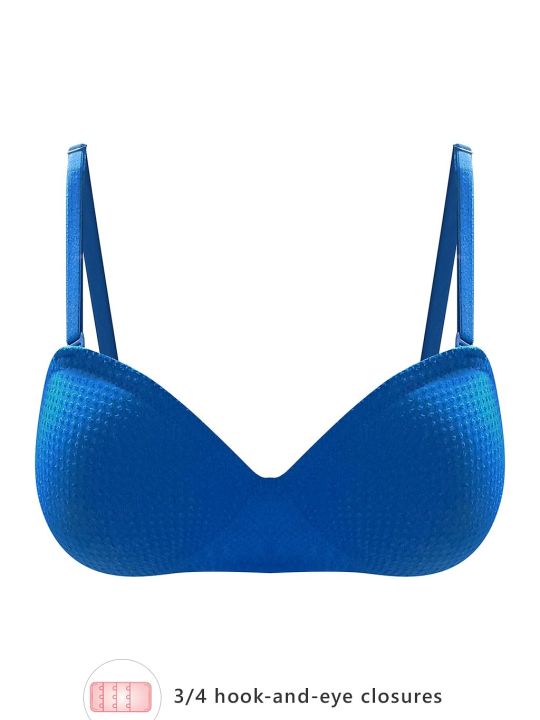 Padded Non-Wired Demi Cup Strapless Bra in Royal Blue with Balconette Style