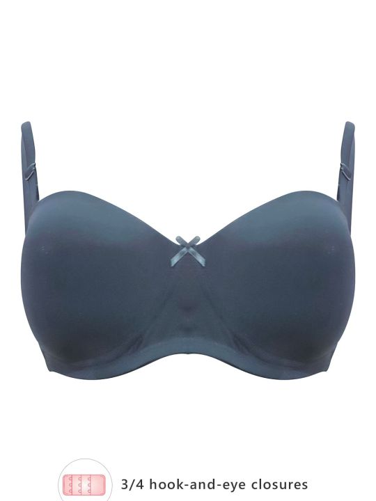 Padded Non-Wired Full Cup Balconette Bra in Black- Cotton Rich