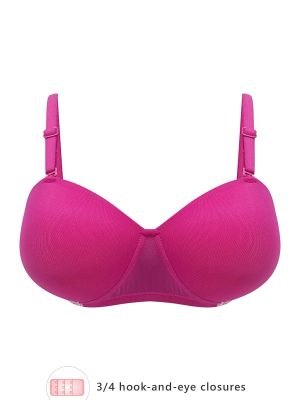 Padded Non-Wired Full Cup Strapless Balconette Bra in Magenta