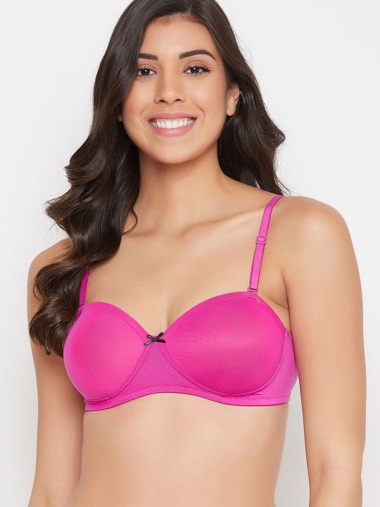 Padded Non-Wired Full Cup Strapless Bra in Hot Pink with Balconette Style