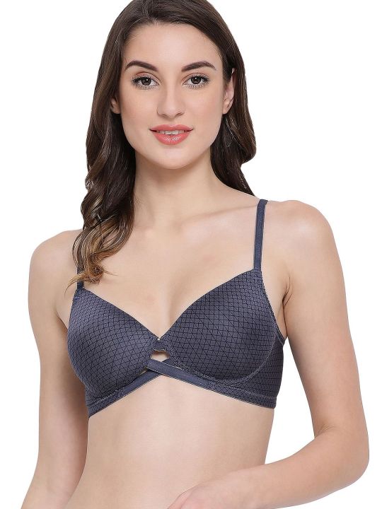 Padded Non-Wired Printed T-Shirt Bra in Blue