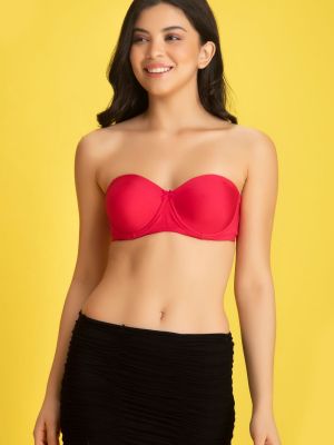 Padded Underwired Demi Cup Balconette Strapless Bra in Dark Pink with Detachable Straps